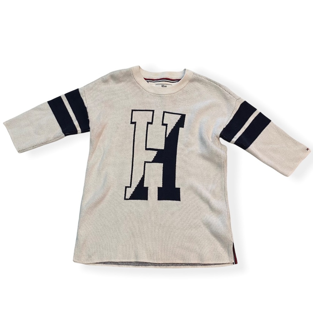 Tommy Hilfiger Short Sleeve Knit Sweater Logo White Womens XXS